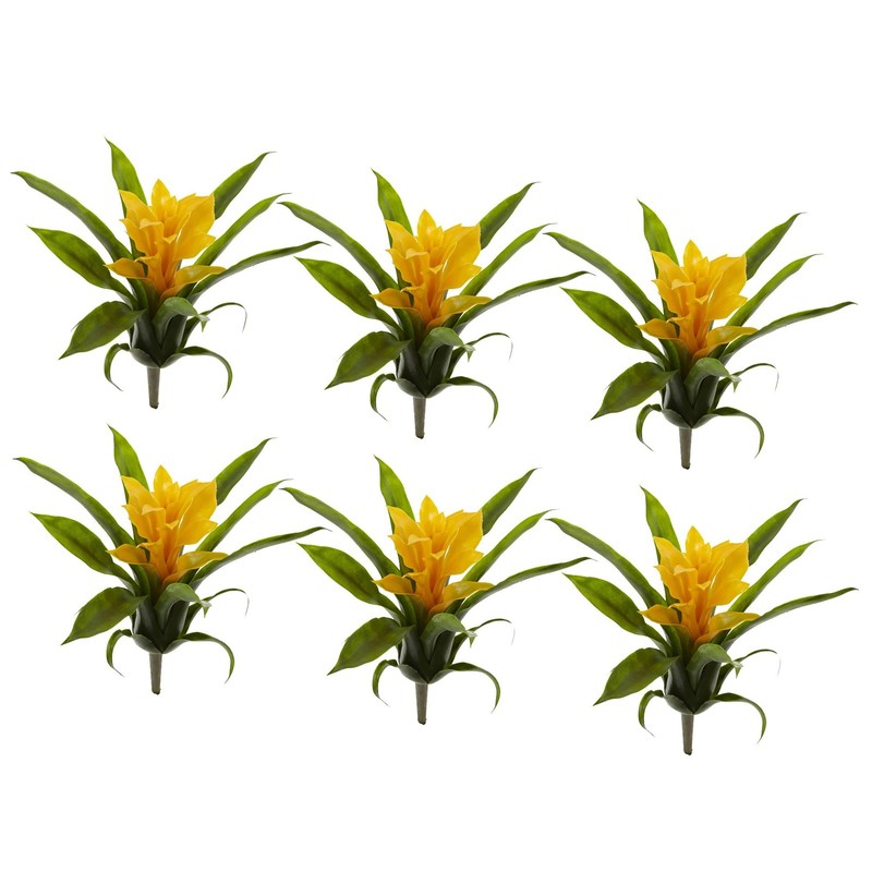 Nearly Natural 10in. Bromeliad Artificial Flower, Set of 6 Yellow gallery