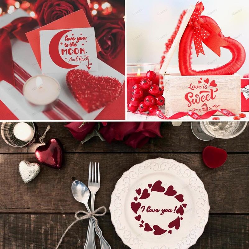 12 PCS Valentines Day Cake Stencils Kit Reusable Cookie Coffee Drawing Craft gallery