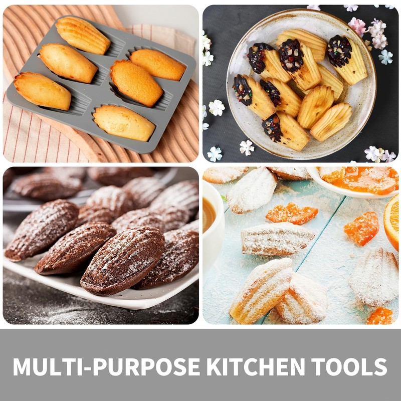 BIGOWL 4 Pack Madeleine Pans for Baking, 6 Cavity Shell Shape Standard, Gray gallery