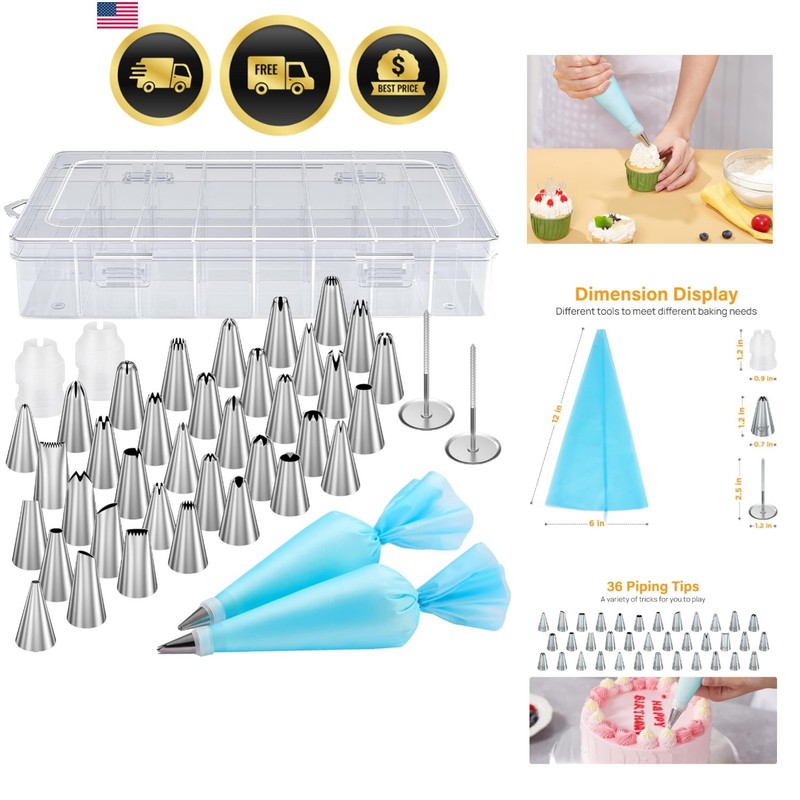 42pcs Piping Bags and Tips Set, Cake Decorating Supplies Kits for Baking with…