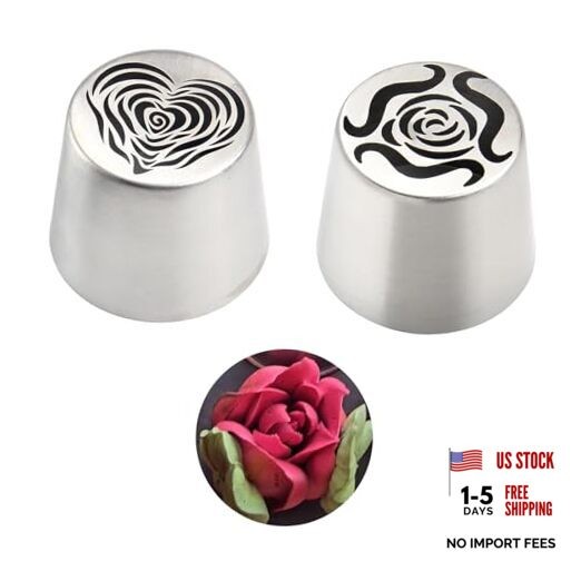 2 Extra Large Russian Piping Tip, 44mm Stainless Steel Rose Flower Nozzle for