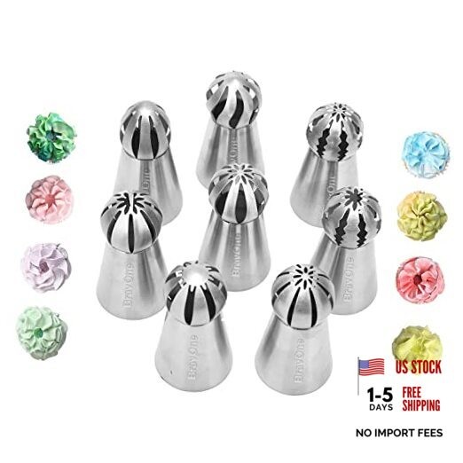 8 PCS Russian Piping Tips Set, BravOne Stainless Steel Russian Piping Ball