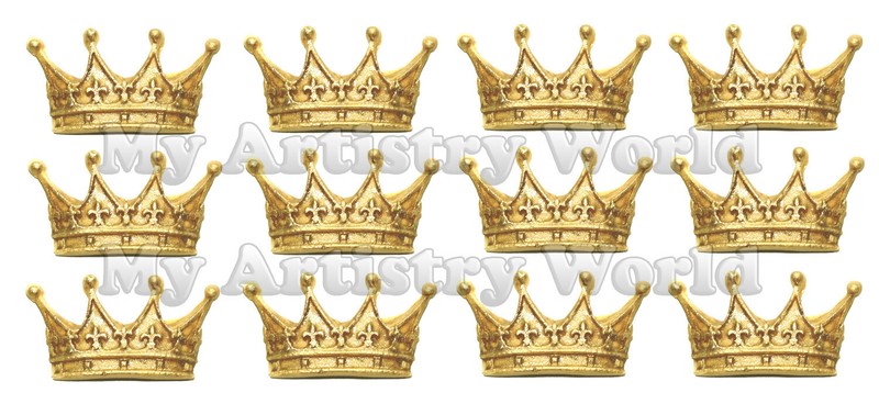 12 edible fondant gold or silver crown cupcake toppers. Any other color possible