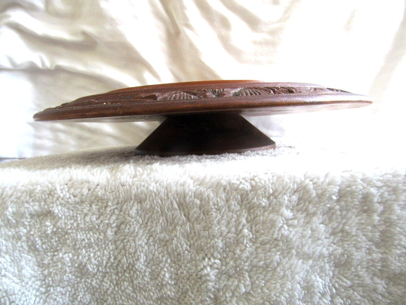 Vintage 16" Across Covered Wooden Lazy Susan Tiki Cake Plate gallery