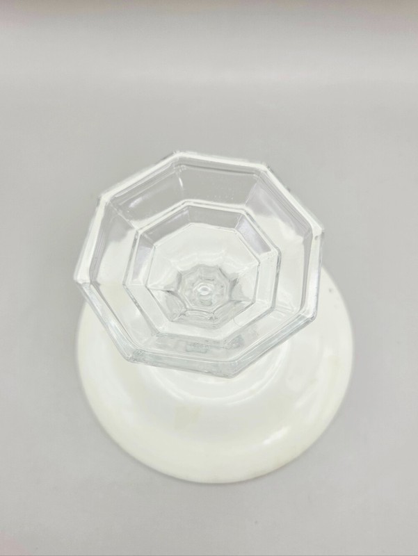 Mini Cake Stand or Cupcake Stand, Red & White Floral on Clear Glass Pedestal gallery
