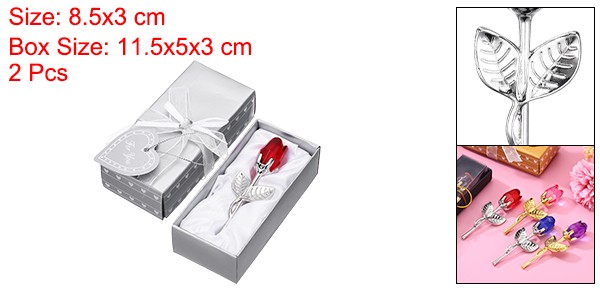2Pcs Mini Crystal Rose with Box Romantic Crystal Rose Red Silver gallery