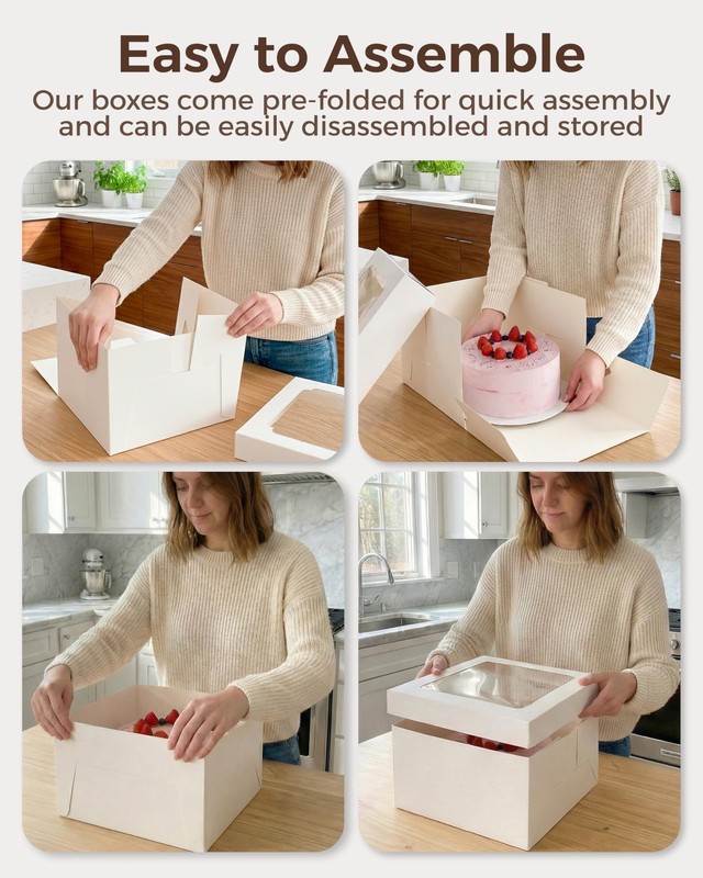 10x10x8 Bulk 15 Pcs Tall Multi-Layer Cake Boxes 10 Inch with Window Clear Bak... gallery