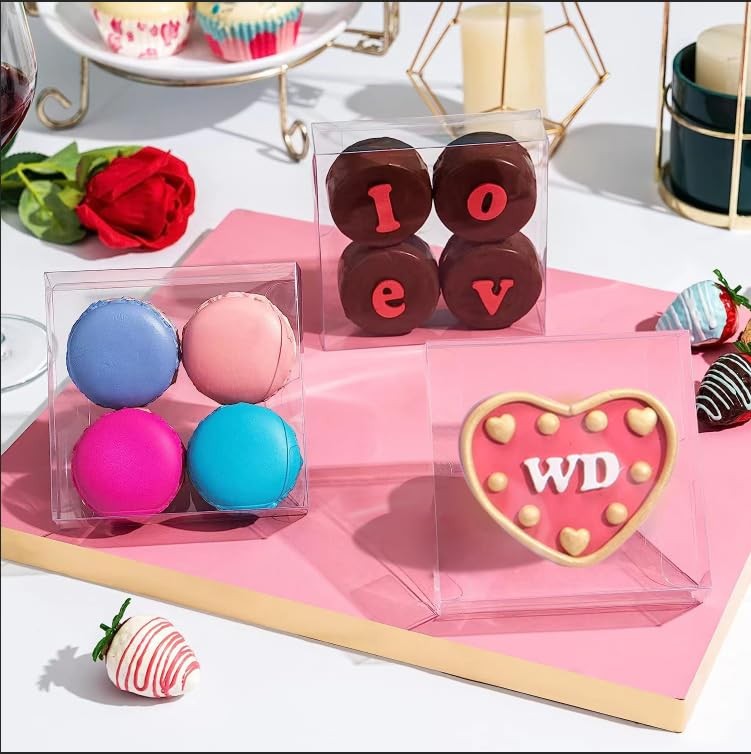 Clear Cookies Boxes 50 Pack 4x4x1.2 Inch Full Window Plastic Small Treat Box gallery