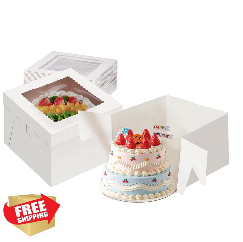 Packpal 12x12x12″ Tall Cake Boxes with Window, 20pk, White Dessert Boxes