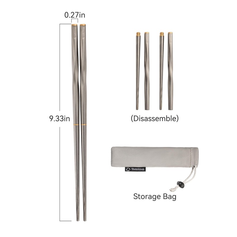 Titanium Chopsticks , Foldable Lightweight Reusable Camping Cutlery, Utensils... gallery