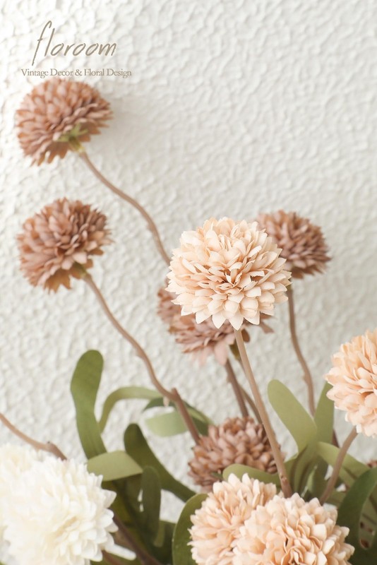 Floroom 9pcs Taupe Beige Mix Faux Silk Mums Artificial Flowers, Bulk Fake Small gallery