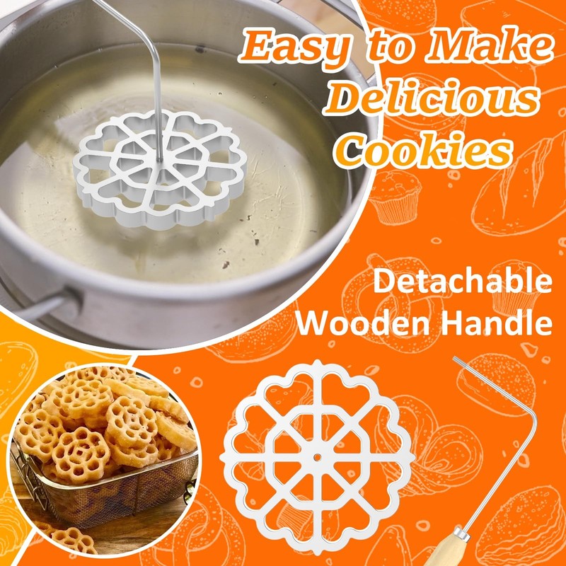 4.8 Inch Bunuelos Mold With Handle Detachable Rosette Iron Flower Cookie gallery