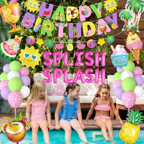 Summer Pool Beach Party Decorations, Splish Splash Birthday Party Pink gallery