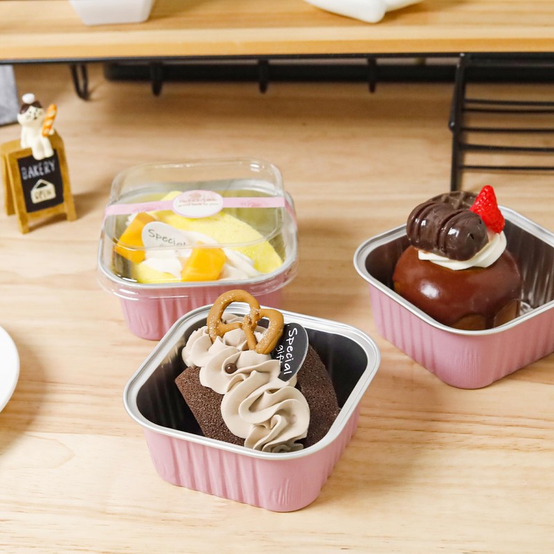 50 Pack Mini Cake Pans with Lids and Spoons Small Aluminum Foil Pans Square B... gallery