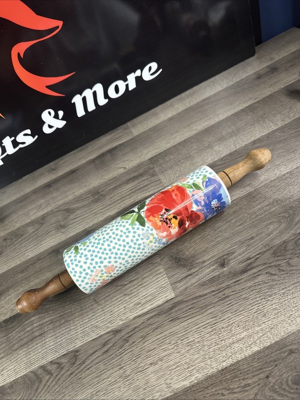 Pioneer Woman “Spring Melody” Floral Ceramic Rolling Pin Wood retired