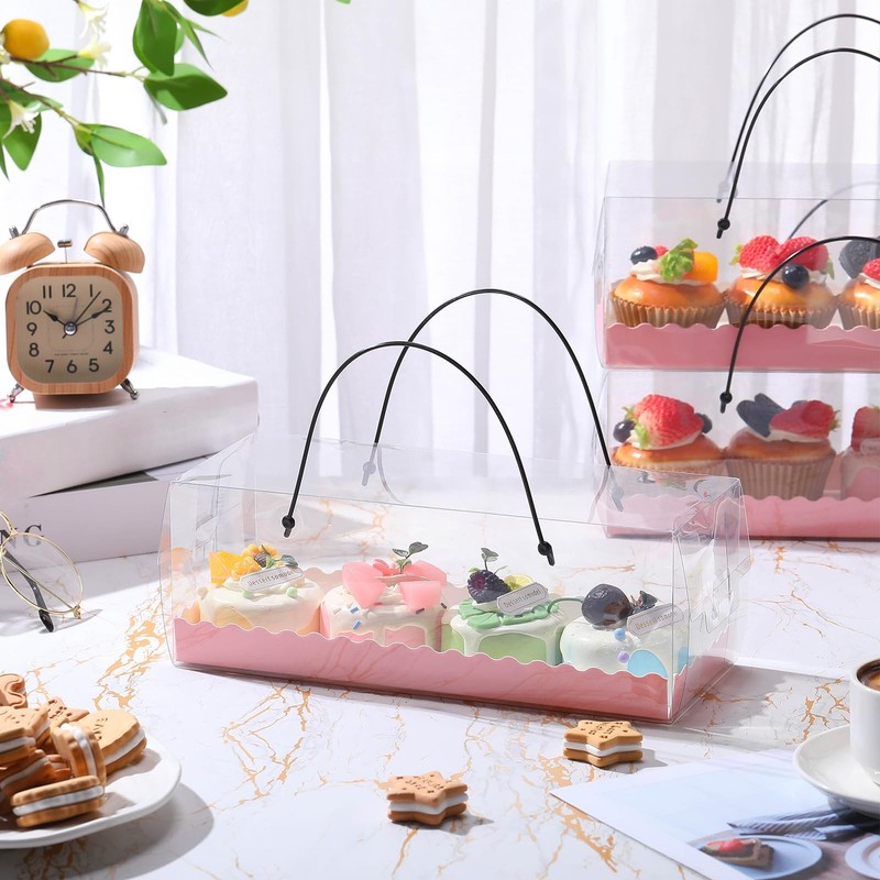 24 Pcs Mother's Day Treat Boxes 4 Count, Pink Clear Cupcake Box with Handle 1... gallery