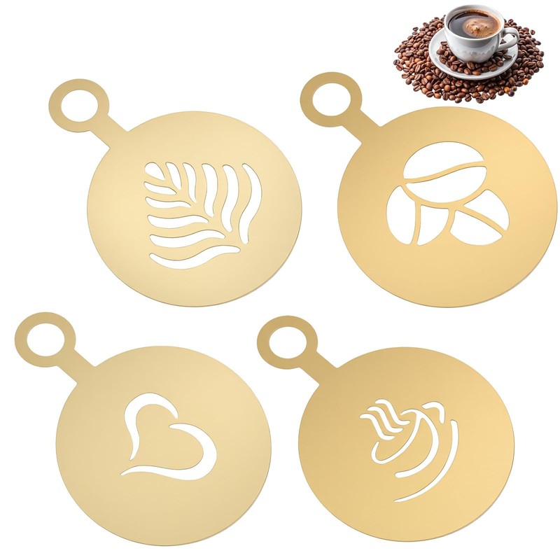 4 Pcs Stainless Coffee Stencils Latte Art,Latte Art Stencils,Lattes Stencilss...
