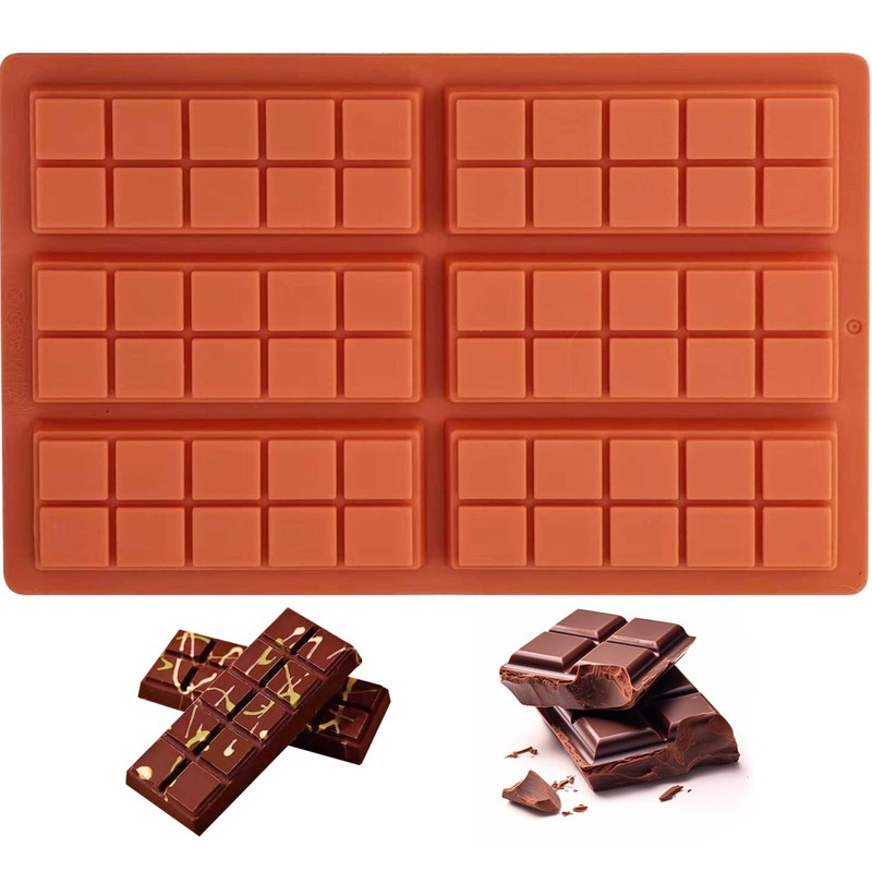 Silicone Chocolate Bar Mold – 6 Large Cavities, 10*6.7*0.59inches, Brown