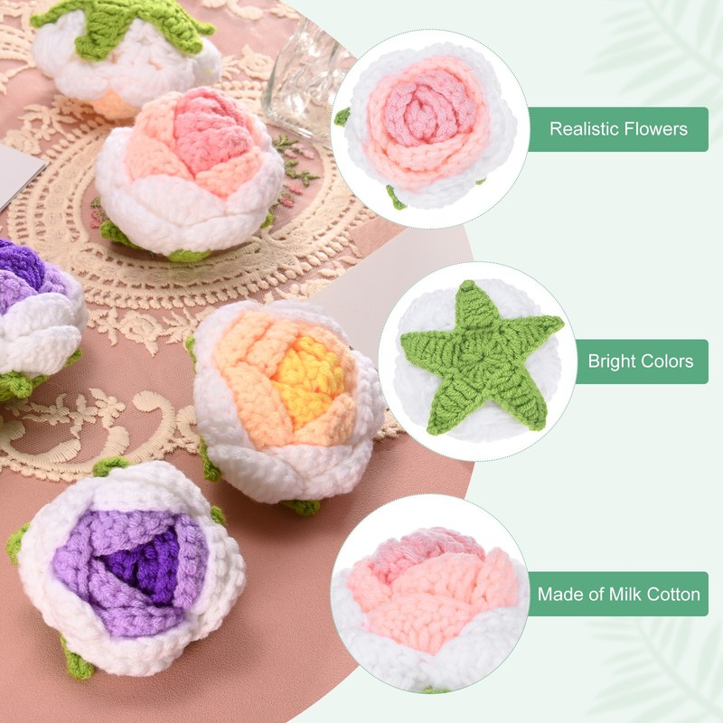 10-Pack Flower Sew on Patches, Handmade Crochet Roses [Gradient Pink] gallery