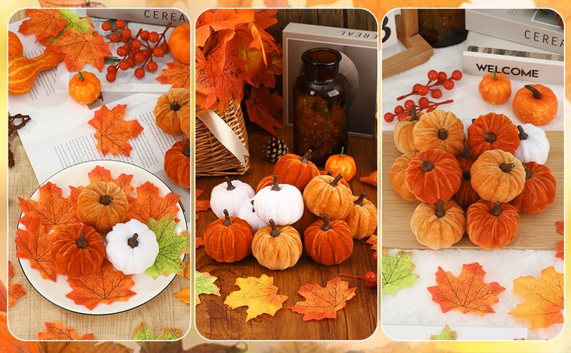 18 Pcs Fall Artificial Veet Pumpkins Fake Fabric Pumpkin Faux Fo gallery
