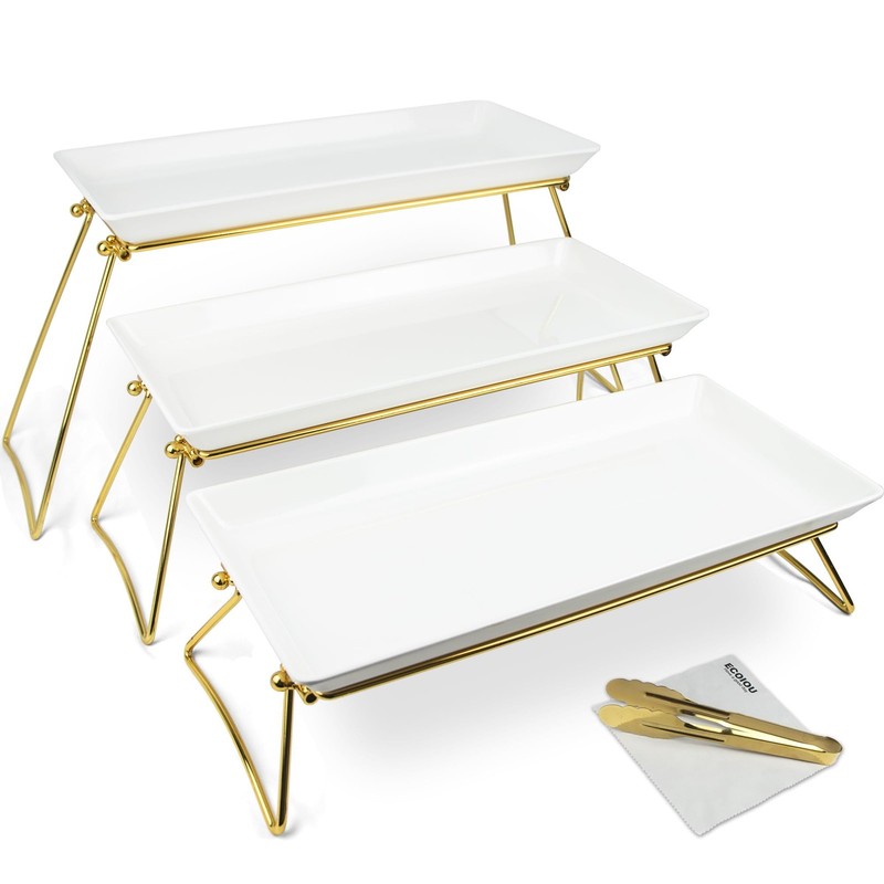 Extra Large 3 Tier Serving Tray, 24 x22 x 9.8 Inch Melamine Tiered Tray Stand…