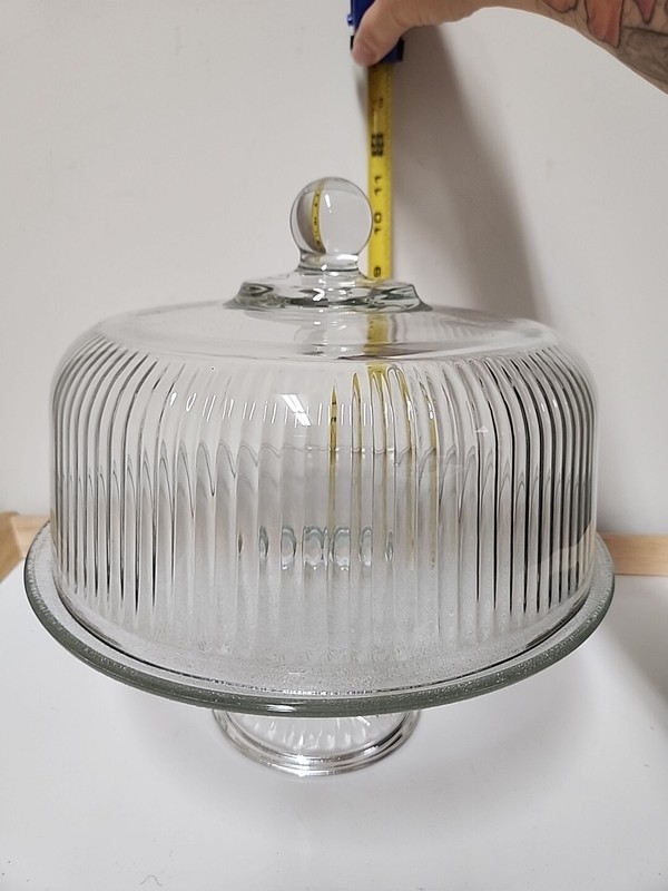 Vintage Dome Covered Pedestal Cake Plate Heavy Ribbed Glass gallery