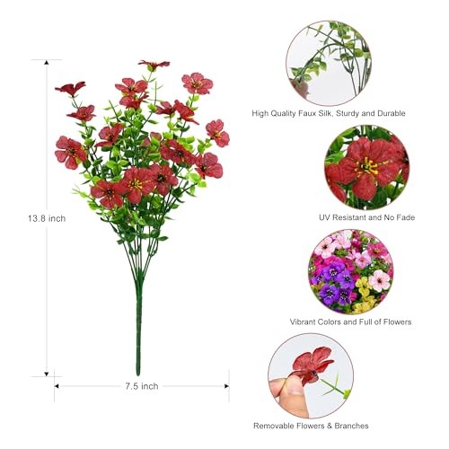 Artificial Faux Flowers Plants for Outdoors Outside Spring Summer 6 Multicolor gallery