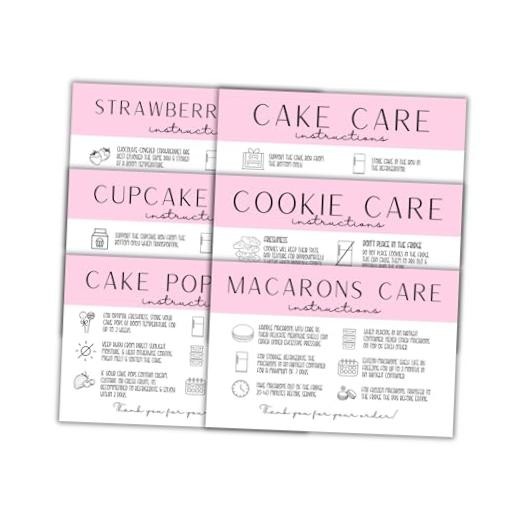 Bakery Care Instruction Cards 60pk 10 pcs Each Design 4×6” Cupcakes,