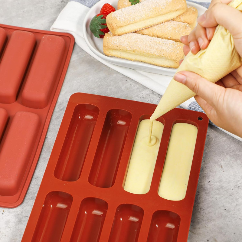 Twinkie Cake Pan Silicone Eclair Mold, 2-Pack Finger Shaped Molds Cylinder Silic gallery