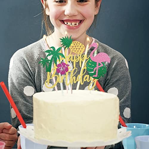 1 Pack Happy Birthday Cake Topper Tropical Hawaiian Luau Cake Pick Glitter 5 gallery