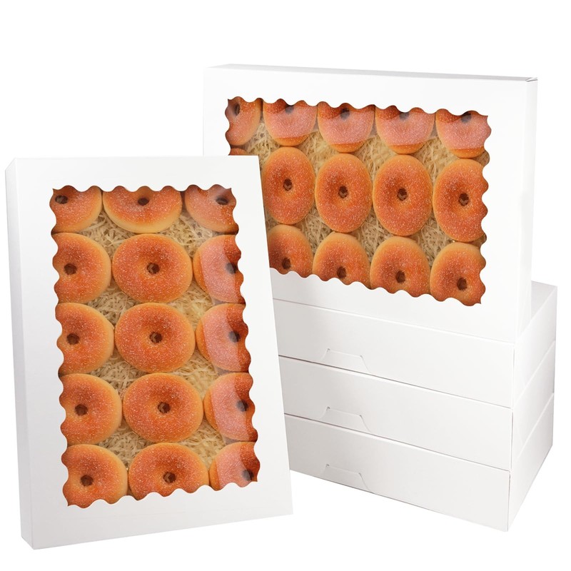 15 PCS White AutoPop Cookie Pastry Macaron Bakery Box Window 14x10x2.5 Inch