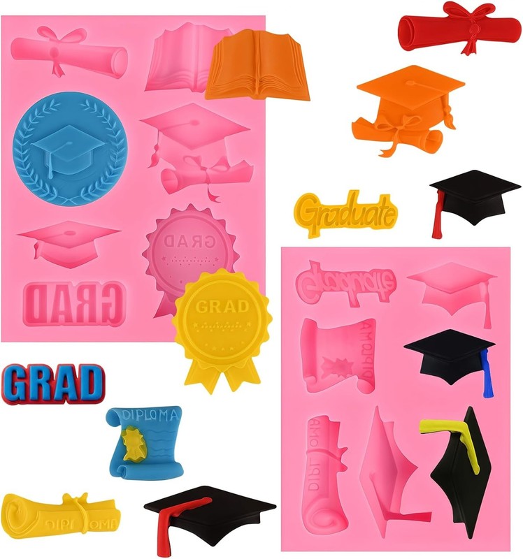 Graduation Silicone Mold, Doctoral Cap Owl Diploma Scroll Silicone Molds,