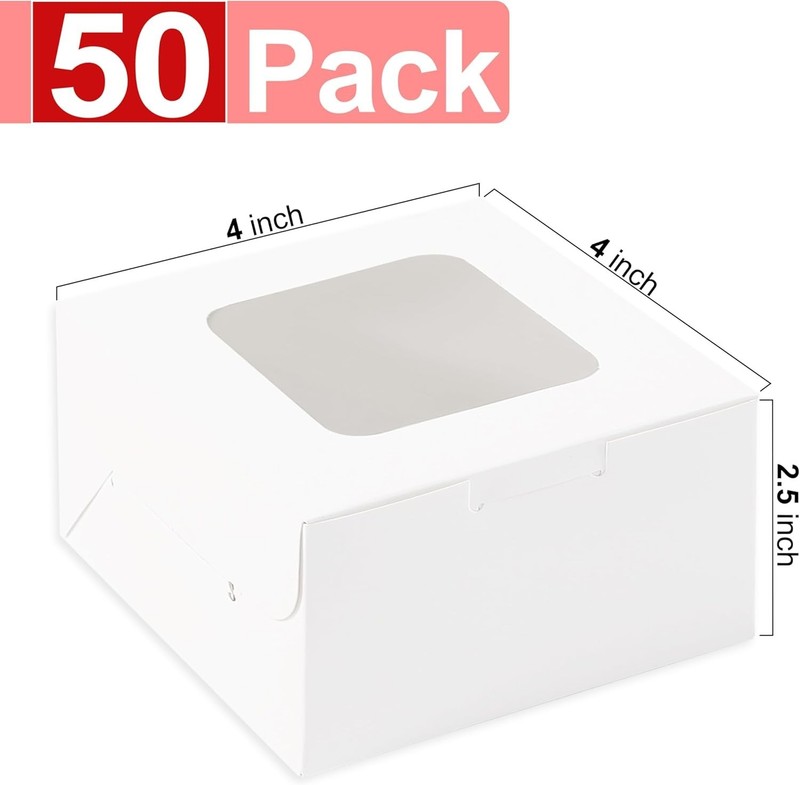 50pcs White Cookie Boxes 4x4x2.5 Inches Treat Boxes with Window for Gifting, NEW gallery