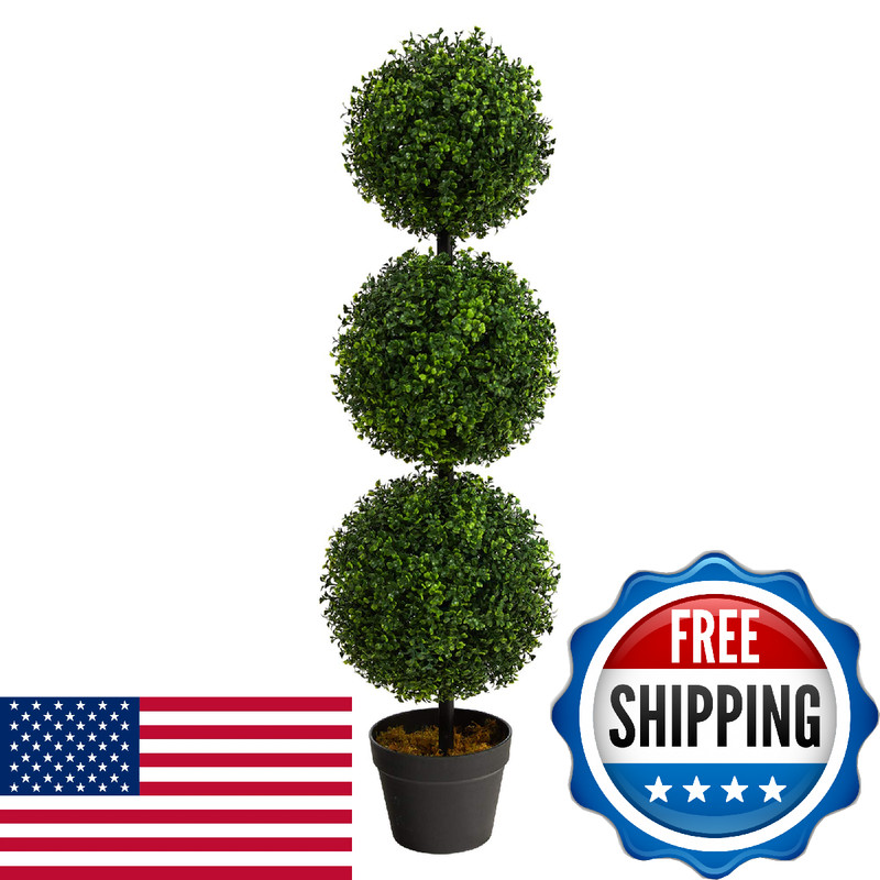 Nearly Natural 3ft Artificial Triple Ball Boxwood Topiary Tree Indoor/Outdoor