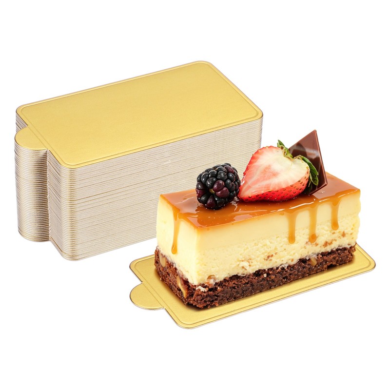 50 Pcs Mini Cake Boards, 3.5 Inch Rectangular Mousse Cake Base, Gold
