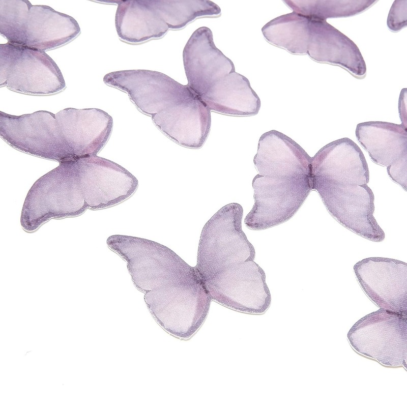 Juego de 48 mariposas comestibles de oblea moradas para decorar tartas y cupcake gallery
