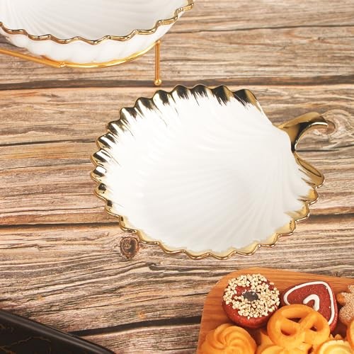 2-Tier Serving Rack with Ceramic Serving Bowls, Foldable Gold Stand with 2 gallery