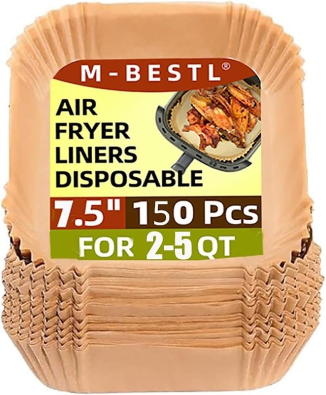 150 PCS Non-stick Oil-Proof 2-5QT, 7.5″ Air Fryer Parchment Paper Liners