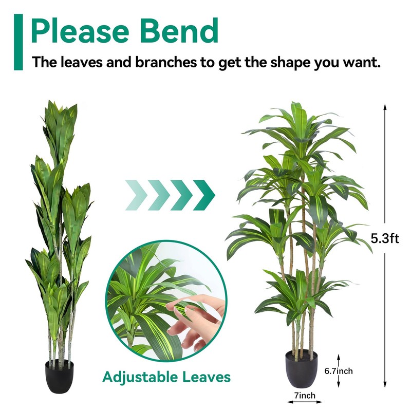 Waoops Artificial Plants 5.3Ft Dracaena Fragrans Faux Trees 7 Heads Fake Tree gallery