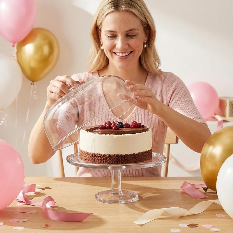Acrylic Cake Stand with Dome 12 Inch Clear Rotating Cake Display Spinner Hold... gallery