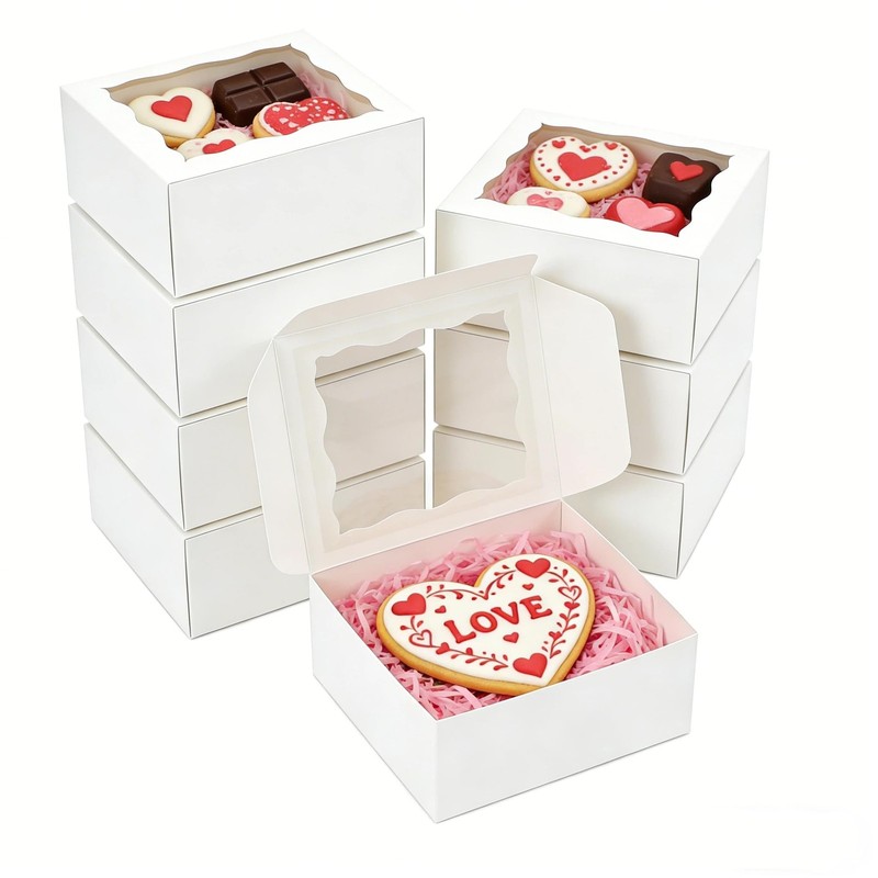 100 Pack Cookie Boxes 4x4x2 Inch Bakery Boxes with window Treat Box Chocolate…
