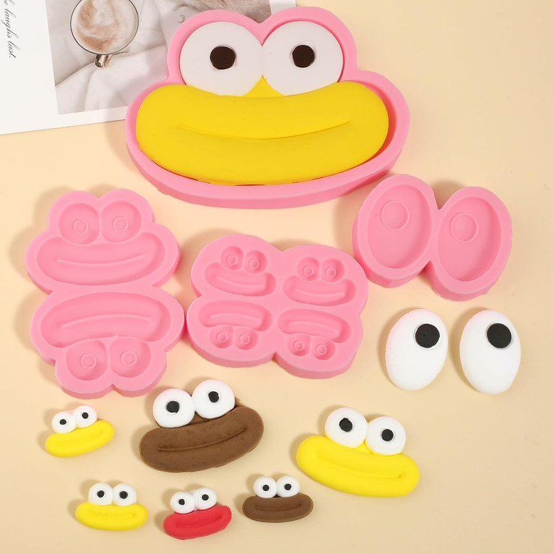 4 Pcs Big Eye Sausage Mouth Candy Fondant Molds, Cartoon Face Chocolate Silicone gallery