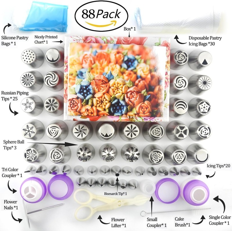 Durable Stainless Steel Russian Piping Tips for Expert Cake Decorating - 88pcs gallery