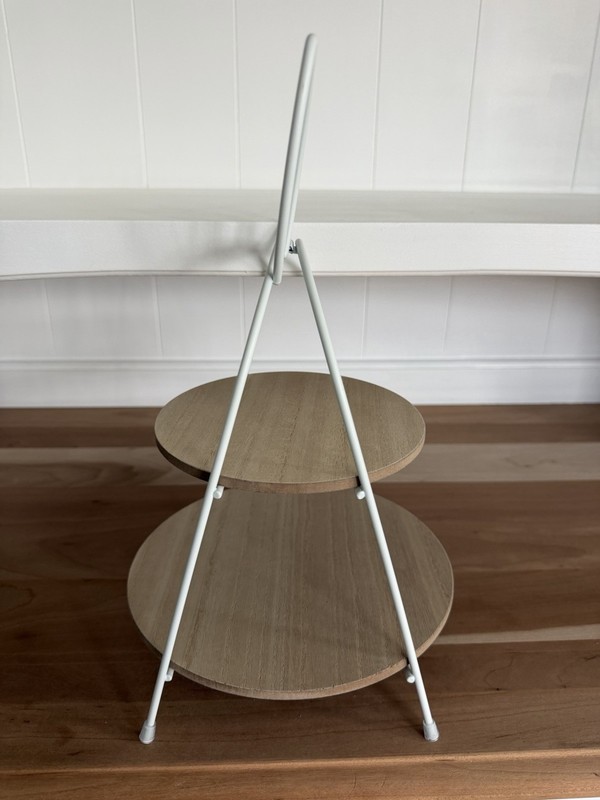 Easter Bunny Tiered Cupcake Stand White Metal Frame & Wood Platform Folds Up gallery