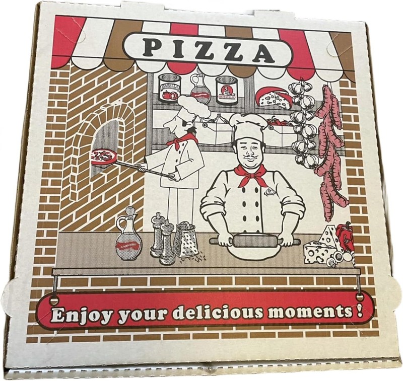 10 x 10 12 x 12 14 x 14 16 x 16 18 x 18 H 2" White Pizza Boxes with Design 50 Pk