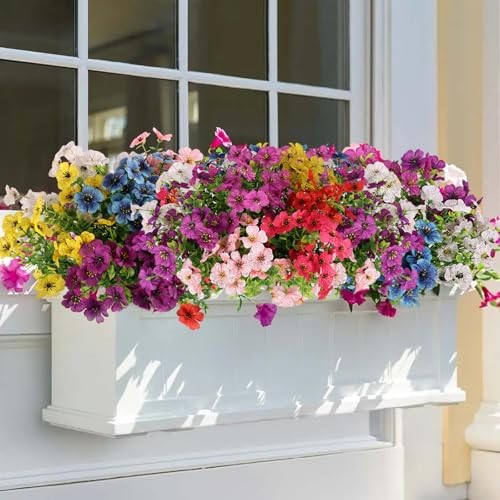 Artificial Flowers for Outdoors, 16 Bundles UV Resistant Fake Mixed Colors gallery