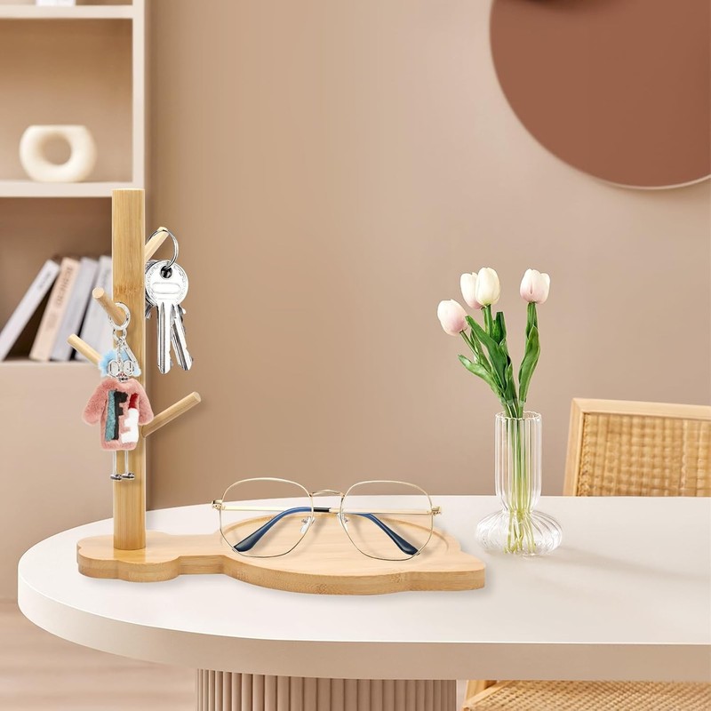 Wood Key Tray with 3 Stand Branch Vertical, Modern Cat for Entryway wood gallery