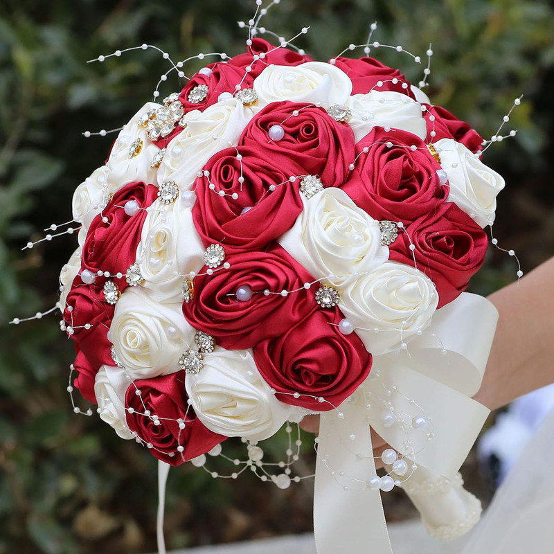Mhojpik Bridal Wedding Bouquet Round Bling Brooch Bouquet Throw Toss Artificial