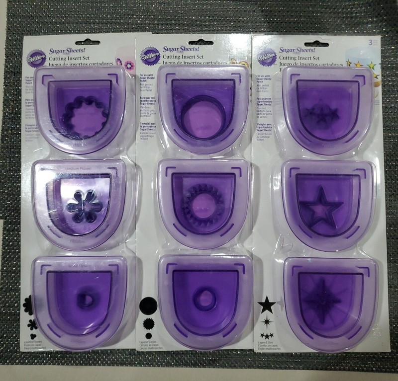Wilton Sugar Sheets Layered Flowers/Stars/Circles Cutting Inserts (3 Sets, NIB)