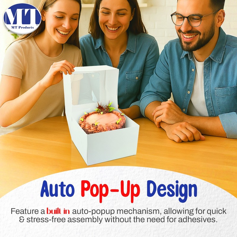 MT Products White Cake Box 8" x 8" x 5" Bakery Boxes with Window - Pack of 120 gallery